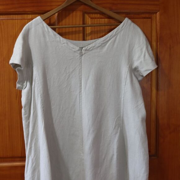 Eileen Fisher Tan Linen Shift Dress 100% Organic Linen Dress LG *stain - Picture 6 of 9